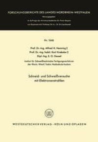 cover of the book Schneid- und Schweißversuche mit Elektronenstrahlen