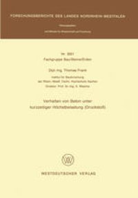 cover of the book Verhalten von Beton unter kurzzeitiger Höchstbelastung (Druckstoß)