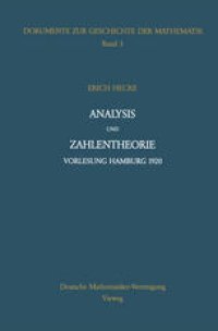 cover of the book Analysis und Zahlentheorie: Vorlesung Hamburg 1920