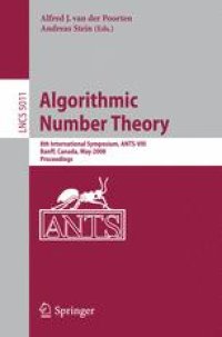 cover of the book Algorithmic Number Theory: 8th International Symposium, ANTS-VIII Banff, Canada, May 17-22, 2008 Proceedings