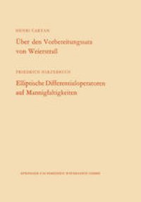 cover of the book Über den Vorbereitungssatz von Weierstraß. Elliptische Differentialoperatoren auf Mannigfaltigkeiten