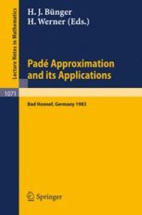 cover of the book Padé Approximation and its Applications Bad Honnef 1983: Proceedings of a Conference held at Bad Honnef, Germany March 7–10, 1983